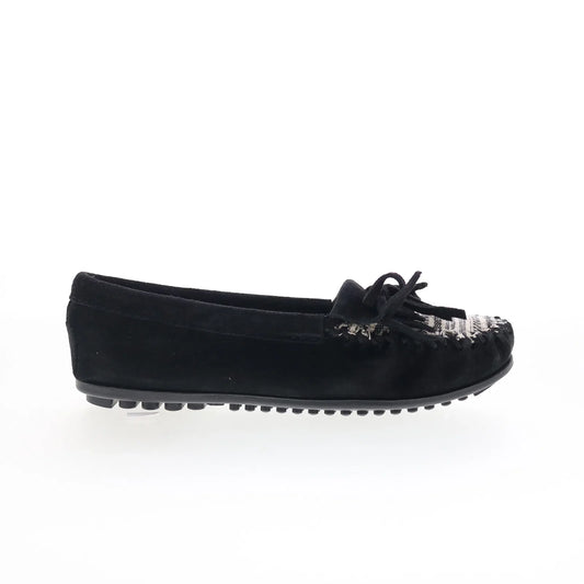 Minnetonka Kilty 410R Womens Black Suede Slip On Loafer Flats Shoes