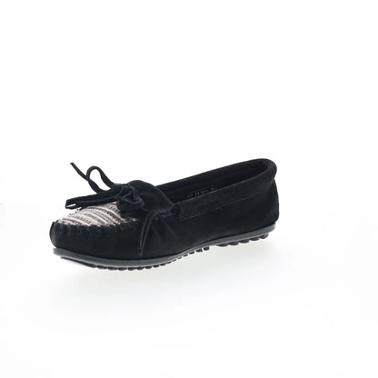 Minnetonka Kilty 410R Womens Black Suede Slip On Loafer Flats Shoes