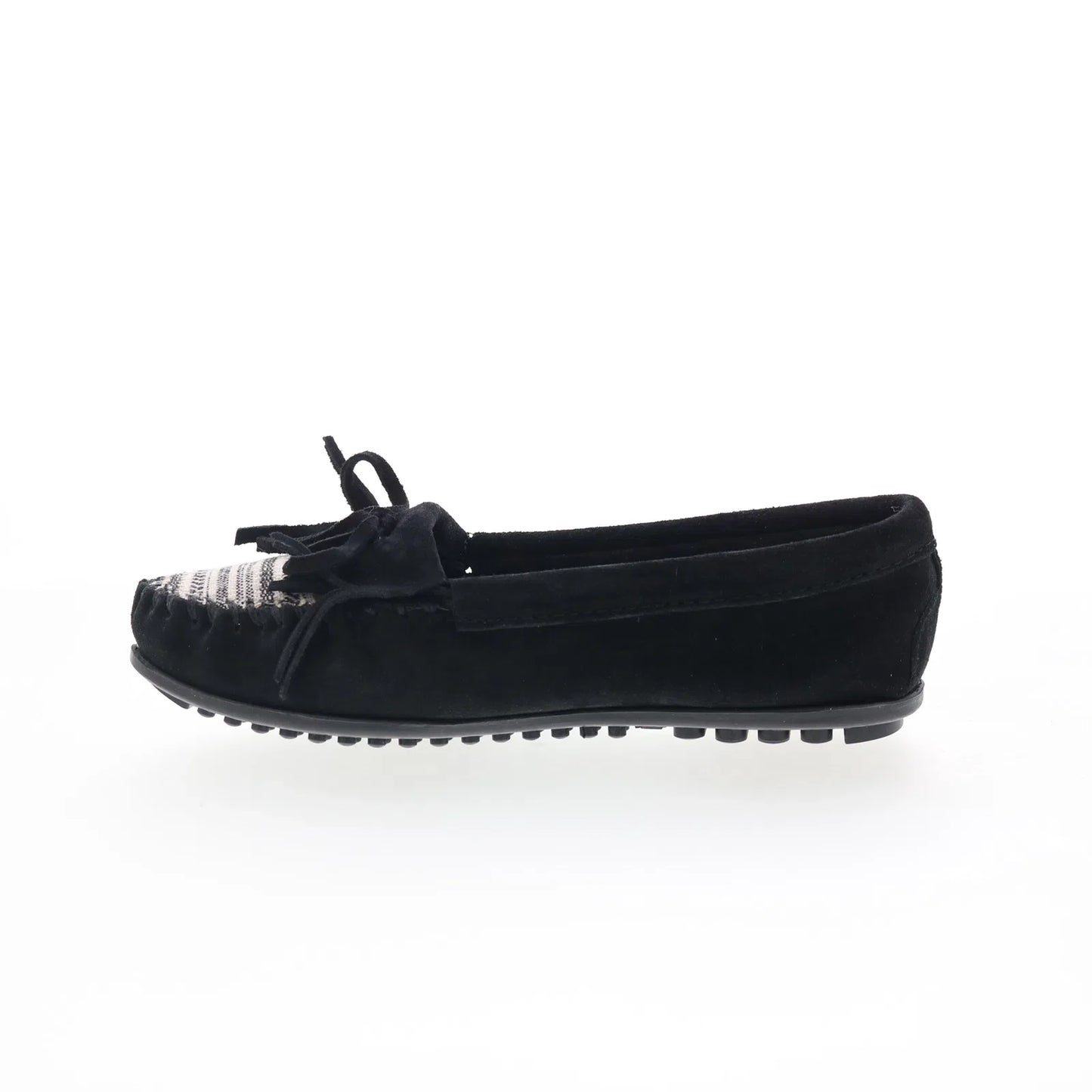 Minnetonka Kilty 410R Womens Black Suede Slip On Loafer Flats Shoes