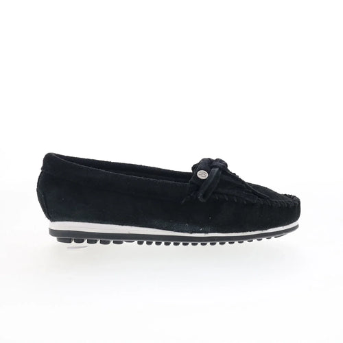 Minnetonka Kilty Plus 4300W Womens Black Wide Suede Loafer Flats Shoes