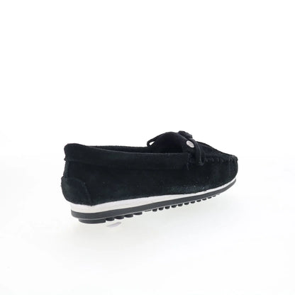 Minnetonka Kilty Plus 4300W Womens Black Wide Suede Loafer Flats Shoes