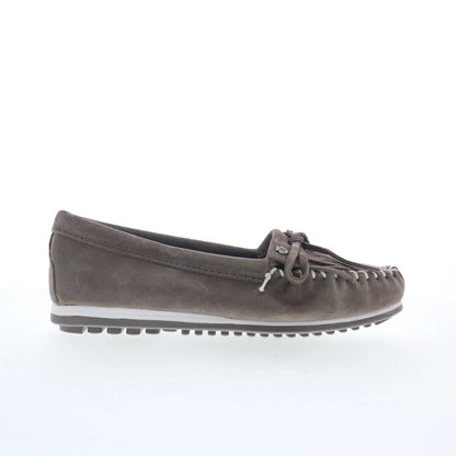 Minnetonka Kilty Plus 4301 Womens Gray Suede Slip On Loafer Flats Shoes