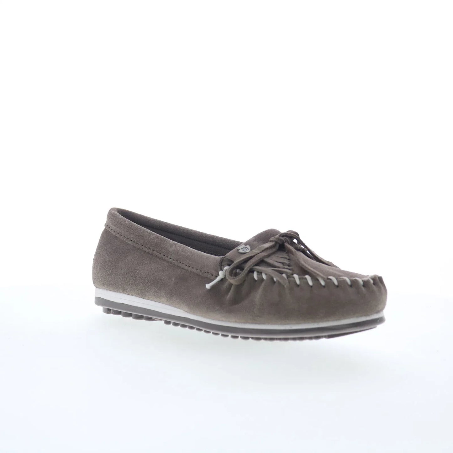 Minnetonka Kilty Plus 4301 Womens Gray Suede Slip On Loafer Flats Shoes