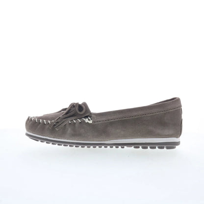 Minnetonka Kilty Plus 4301 Womens Gray Suede Slip On Loafer Flats Shoes