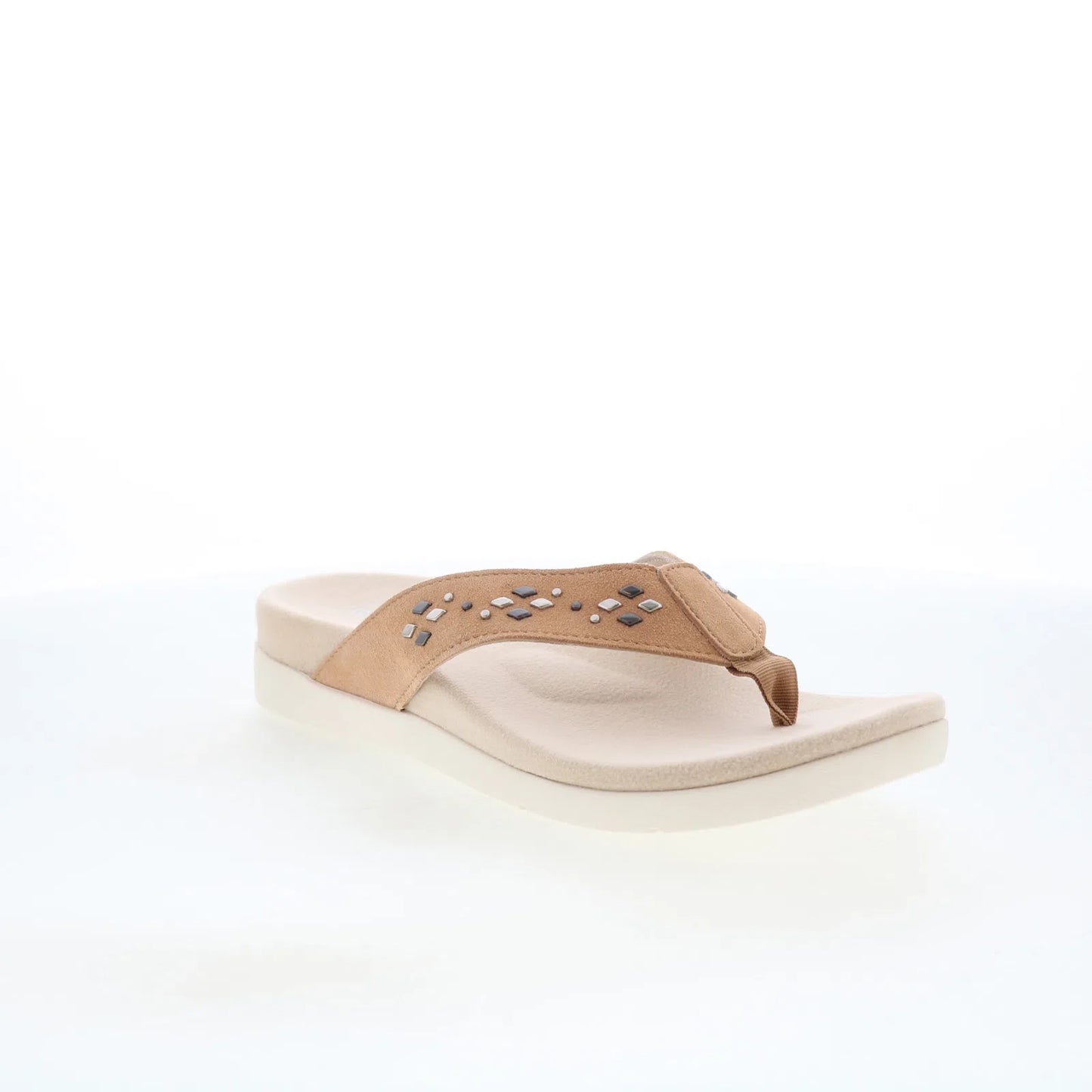 Spenco Laguna Stud SP1139TAN Womens Brown Suede Flip-Flops Sandals Shoes