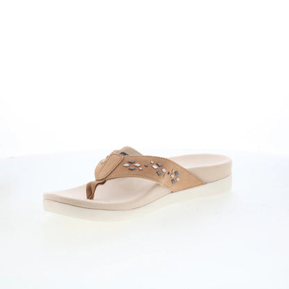 Spenco Laguna Stud SP1139TAN Womens Brown Suede Flip-Flops Sandals Shoes
