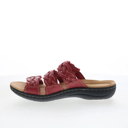 Clarks Laurieann Rio 26182223 Womens Red Leather Flip-Flops Sandals Shoes