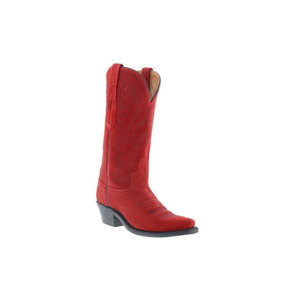 Jama Old West LF1519 Womens Red Suede Slip On Cowboy Western Boots
