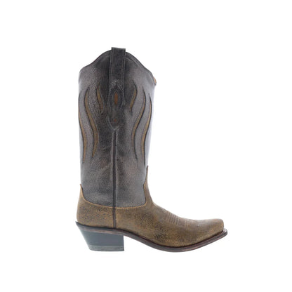 Jama Old West LF1524 Womens Brown Leather Slip On Cowboy Western Boots