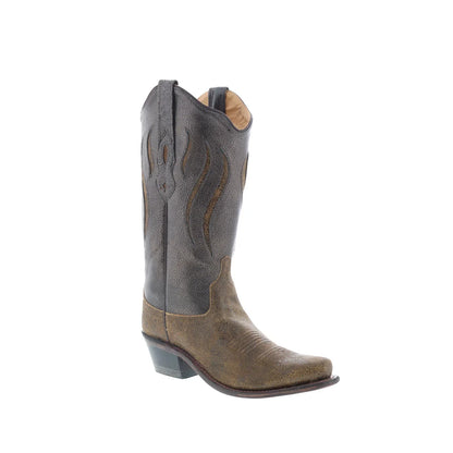 Jama Old West LF1524 Womens Brown Leather Slip On Cowboy Western Boots