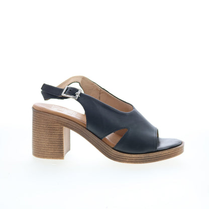 Miz Mooz Maia Womens Black Leather Hook & Loop Heeled Sandals Shoes