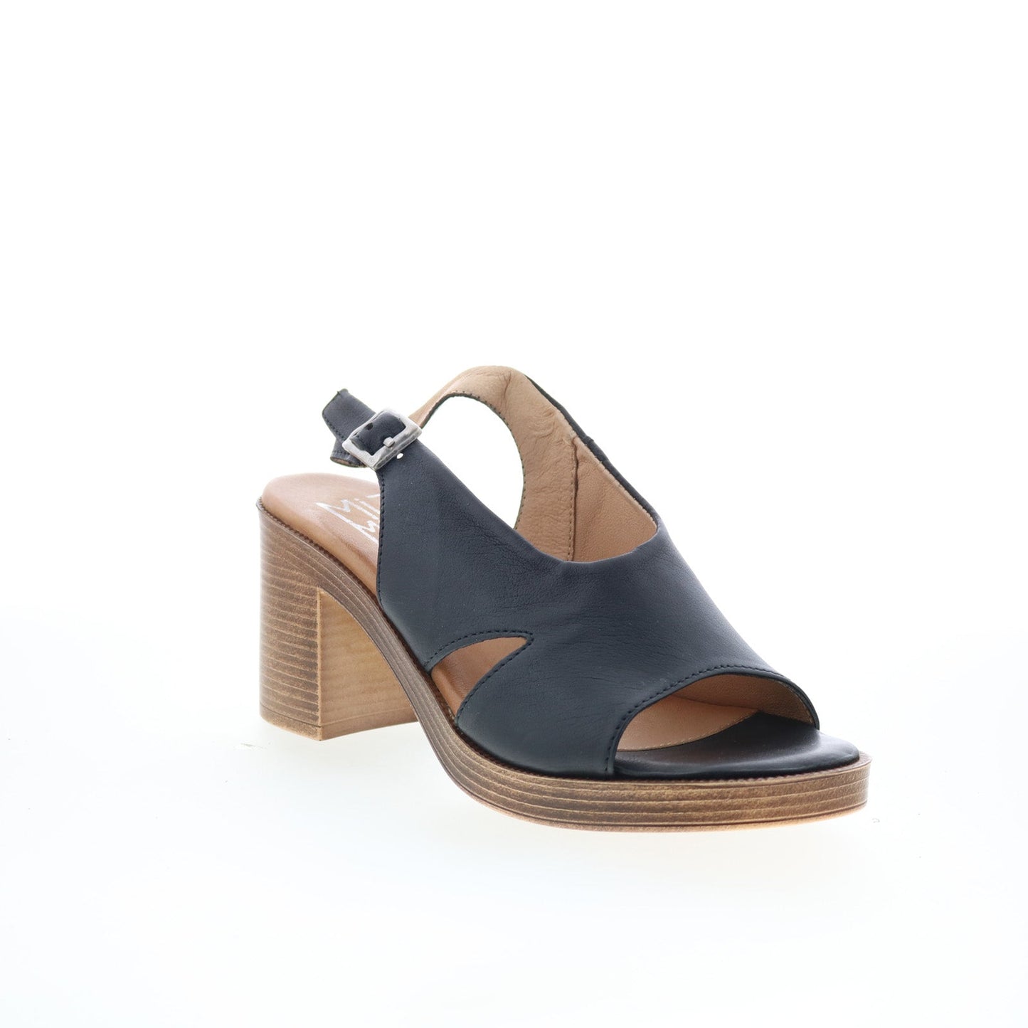 Miz Mooz Maia Womens Black Leather Hook & Loop Heeled Sandals Shoes