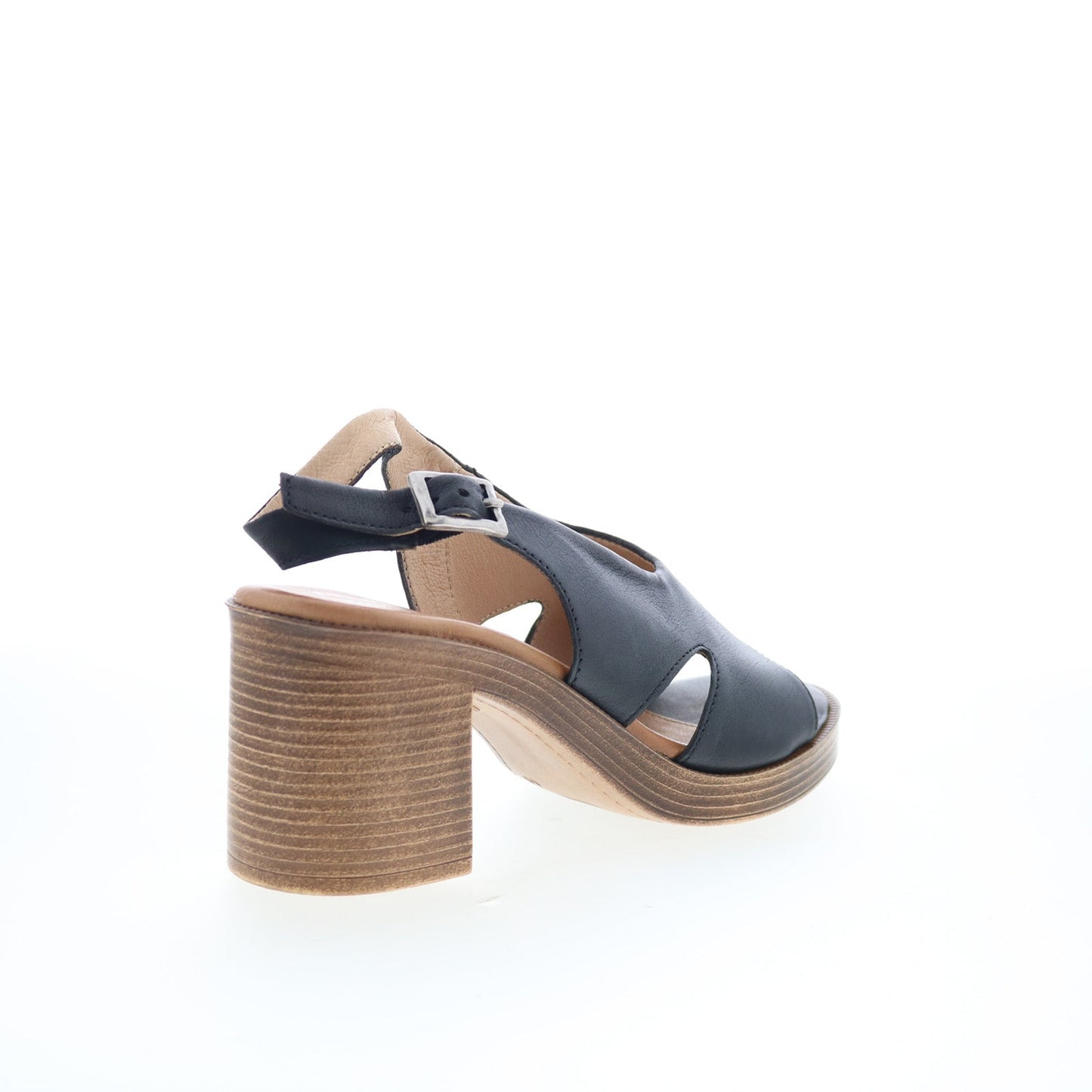 Miz Mooz Maia Womens Black Leather Hook & Loop Heeled Sandals Shoes