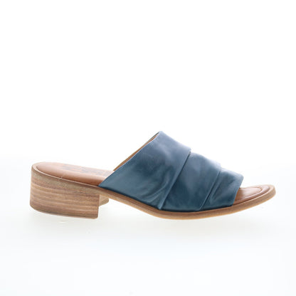 Miz Mooz Mali Womens Blue Leather Slip On Slides Sandals Shoes