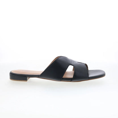 Trotters Nell T2316-001 Womens Black Leather Slip On Slides Sandals Shoes