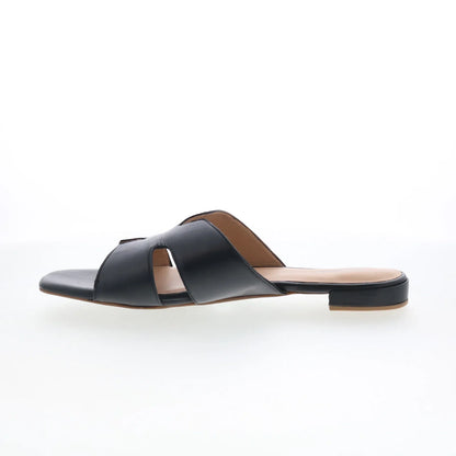 Trotters Nell T2316-001 Womens Black Leather Slip On Slides Sandals Shoes