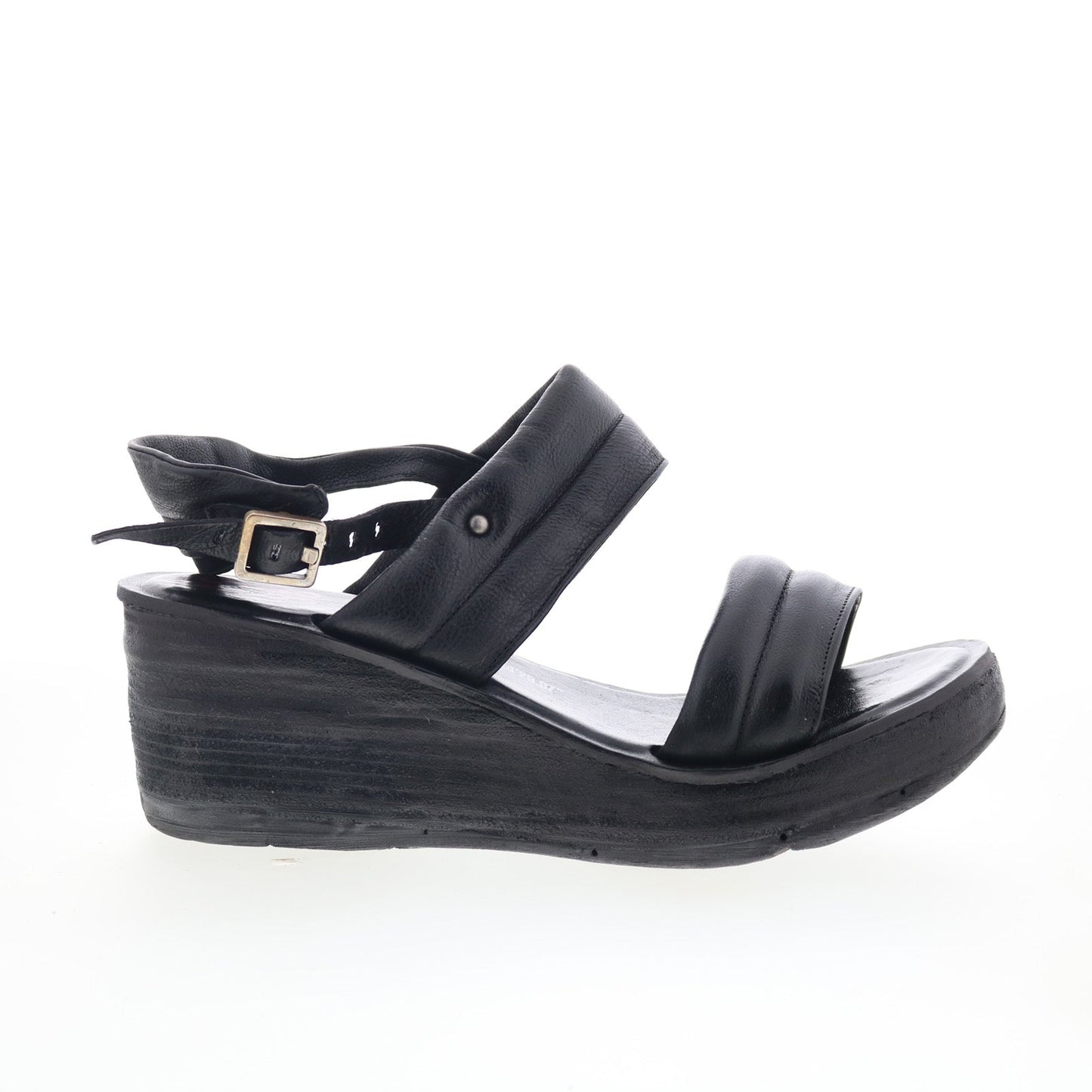A.S. 98 Norward Womens Black Leather Hook & Loop Wedges Sandals Shoes