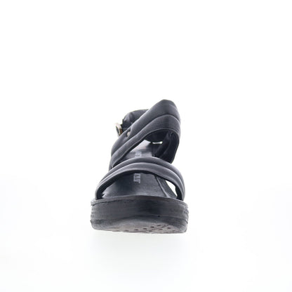A.S. 98 Norward Womens Black Leather Hook & Loop Wedges Sandals Shoes