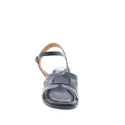 Miz Mooz Oakley Womens Black Leather Hook & Loop Heeled Sandals Shoes