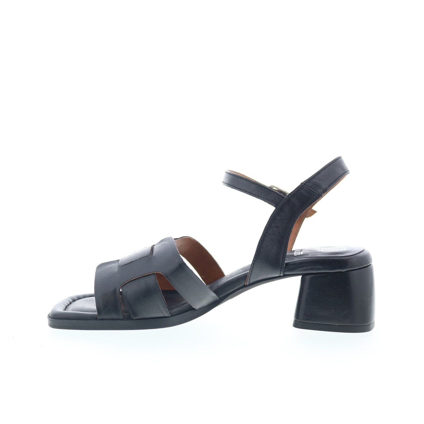 Miz Mooz Oakley Womens Black Leather Hook & Loop Heeled Sandals Shoes
