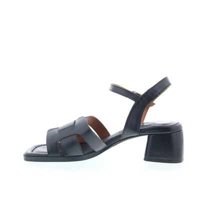 Miz Mooz Oakley Womens Black Leather Hook & Loop Heeled Sandals Shoes