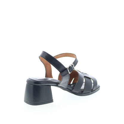 Miz Mooz Oakley Womens Black Leather Hook & Loop Heeled Sandals Shoes