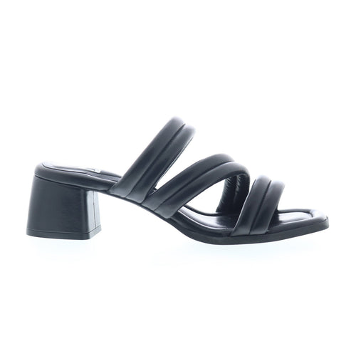 Miz Mooz Oceana Womens Black Leather Slip On Heeled Sandals Shoes