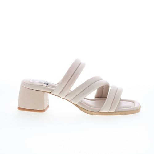 Miz Mooz Oceana Womens Beige Leather Slip On Heeled Sandals Shoes