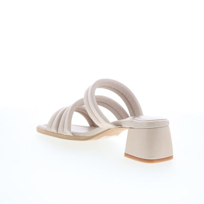 Miz Mooz Oceana Womens Beige Leather Slip On Heeled Sandals Shoes