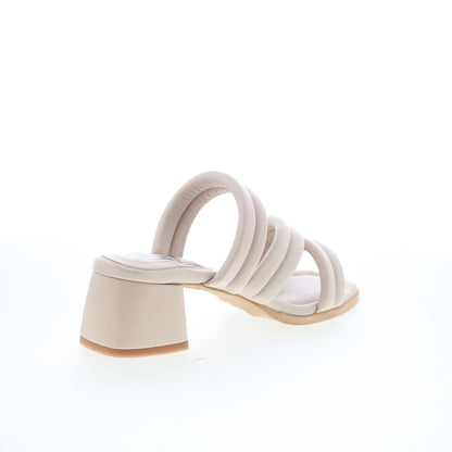Miz Mooz Oceana Womens Beige Leather Slip On Heeled Sandals Shoes
