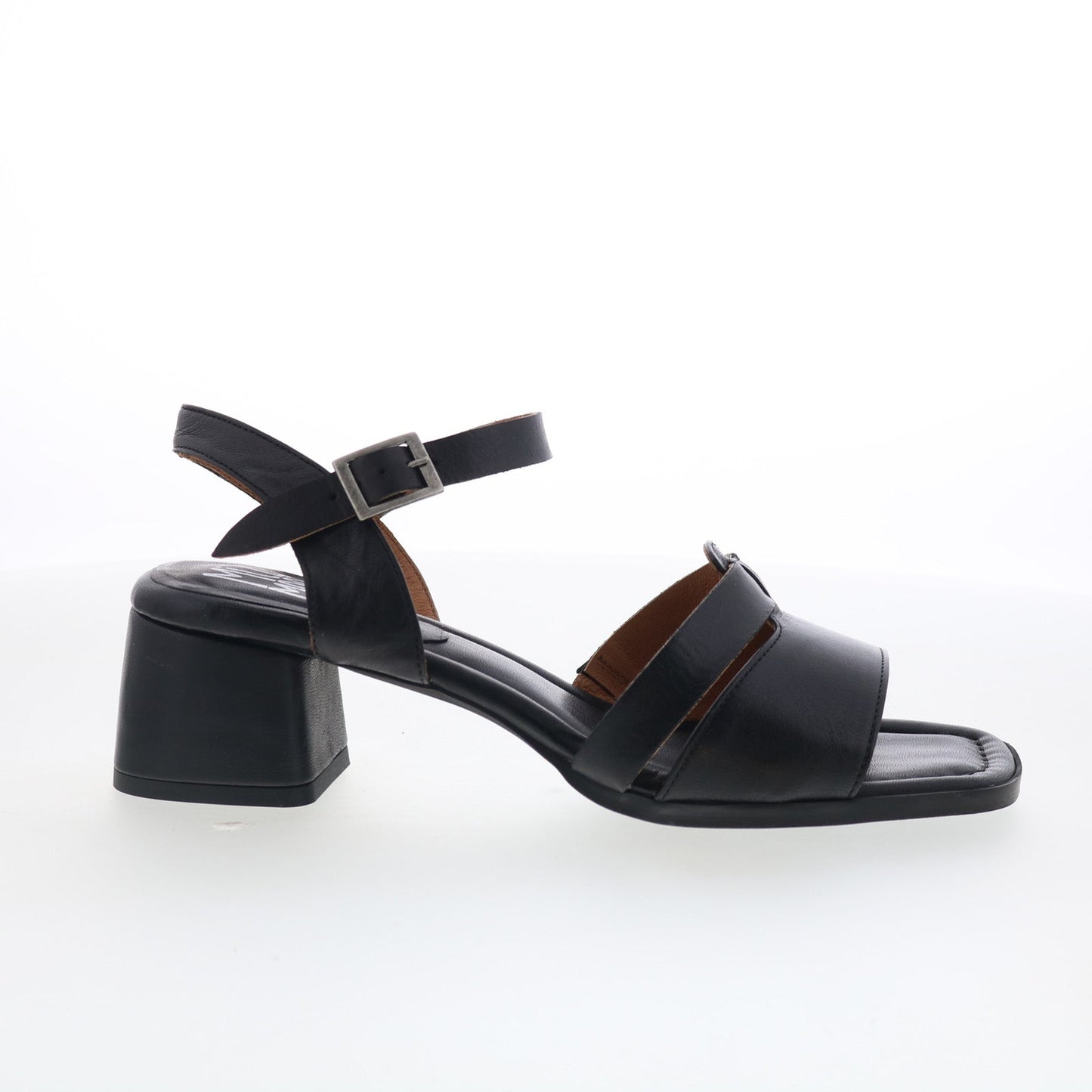 Miz Mooz Olyssa Womens Black Leather Hook & Loop Heeled Sandals Shoes