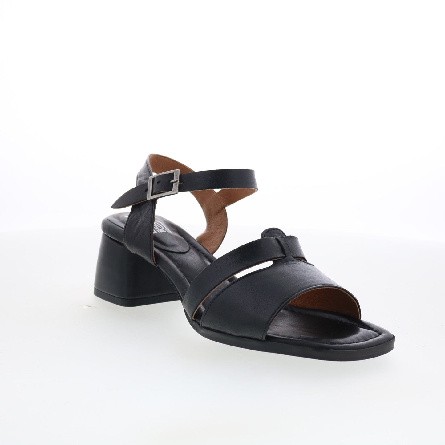 Miz Mooz Olyssa Womens Black Leather Hook & Loop Heeled Sandals Shoes