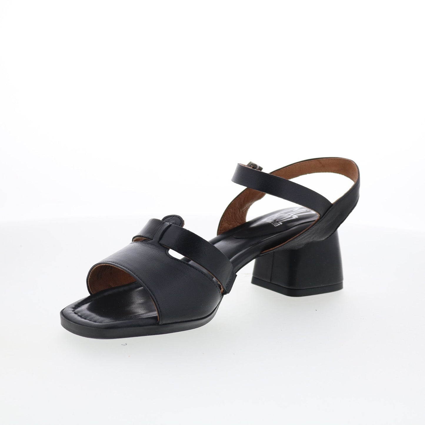 Miz Mooz Olyssa Womens Black Leather Hook & Loop Heeled Sandals Shoes