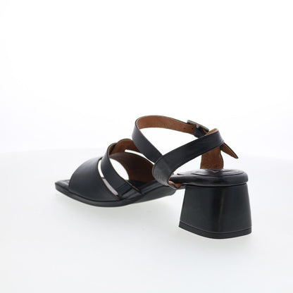 Miz Mooz Olyssa Womens Black Leather Hook & Loop Heeled Sandals Shoes