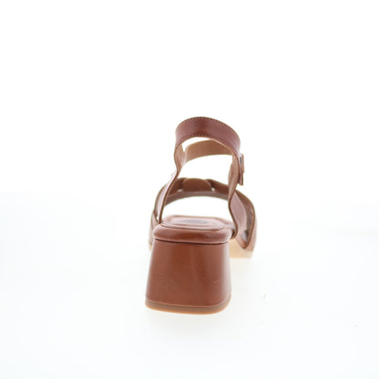 Miz Mooz Olyssa Womens Brown Leather Hook & Loop Heeled Sandals Shoes