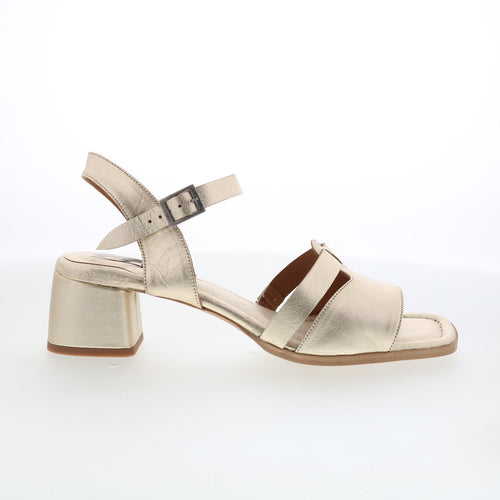 Miz Mooz Olyssa Womens Gold Leather Hook & Loop Heeled Sandals Shoes