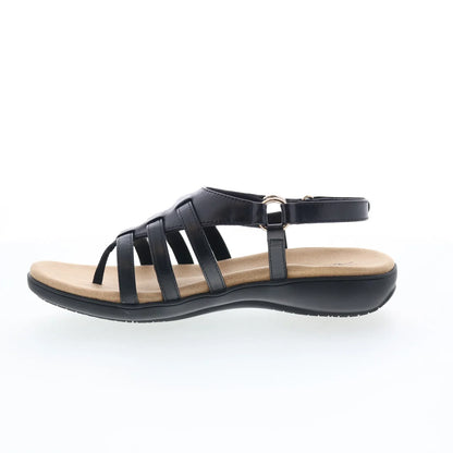 Trotters Ria T2520-001 Womens Black Leather Strap Sandals Shoes