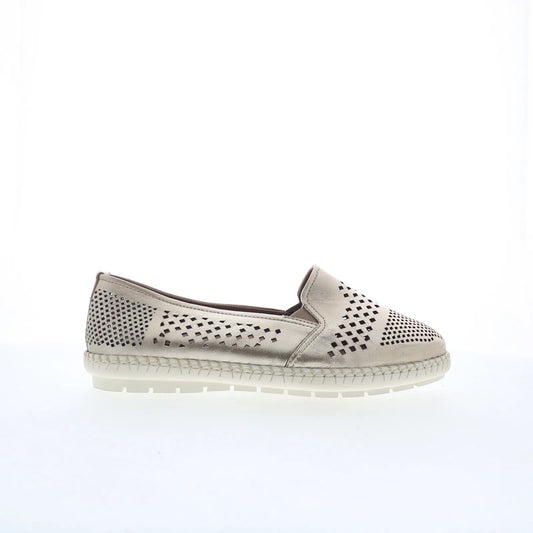 Trotters Royal T2319-719 Womens Silver Leather Slip On Loafer Flats Shoes