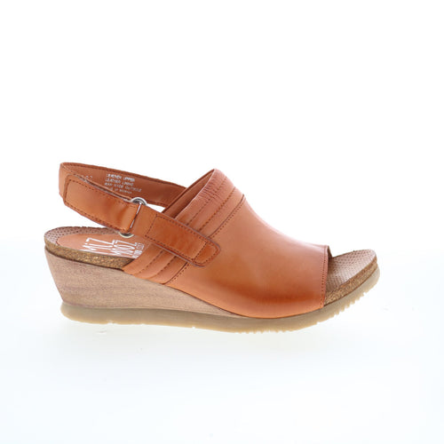 Miz Mooz Sabina Womens Brown Leather Strap Wedges Sandals Shoes
