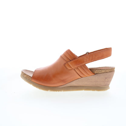 Miz Mooz Sabina Womens Brown Leather Strap Wedges Sandals Shoes
