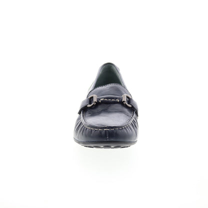 David Tate Sable Womens Blue Wide Leather Slip On Loafer Flats Shoes