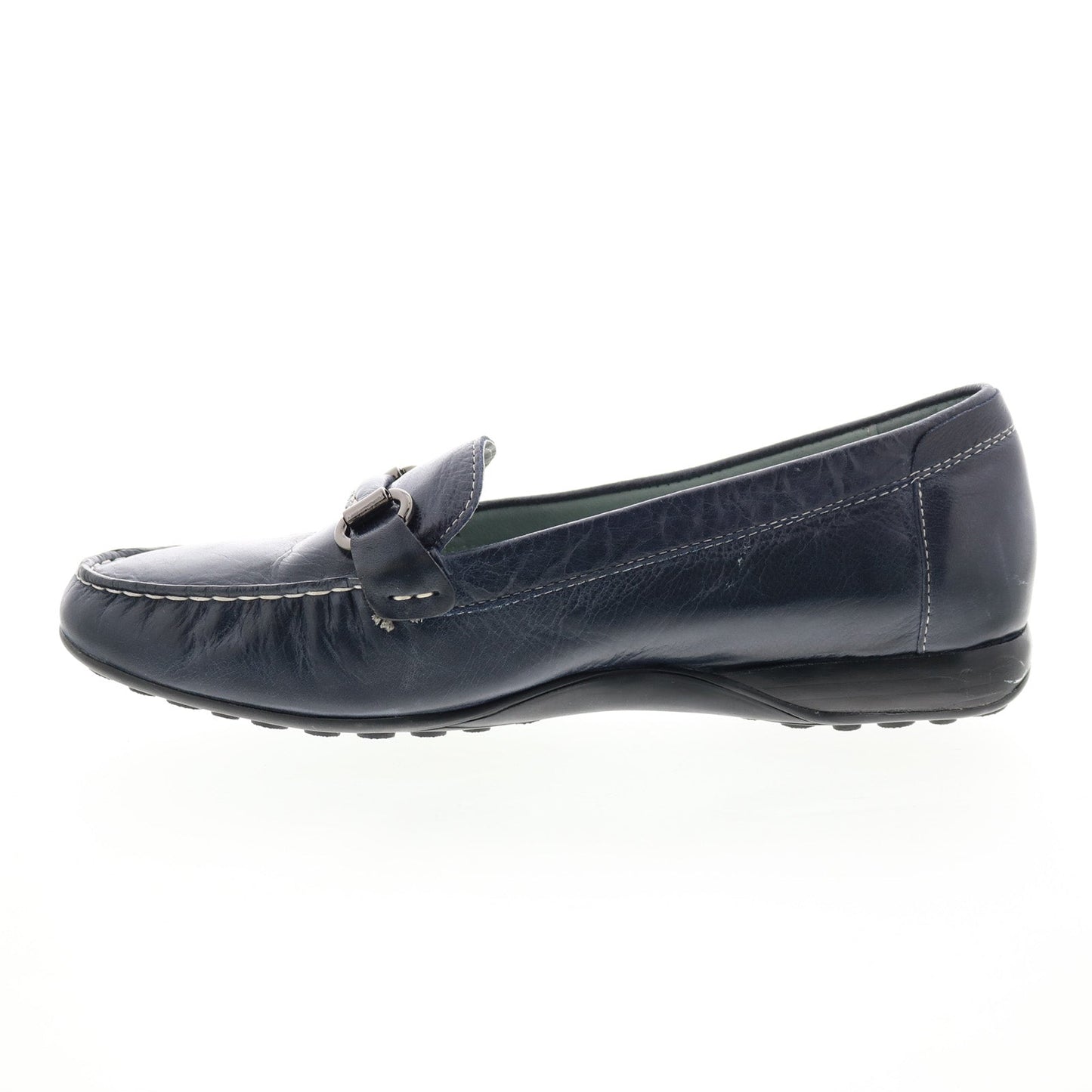 David Tate Sable Womens Blue Wide Leather Slip On Loafer Flats Shoes