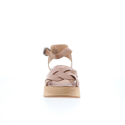 Miz Mooz Sarita Womens Brown Leather Hook & Loop Wedges Sandals Shoes