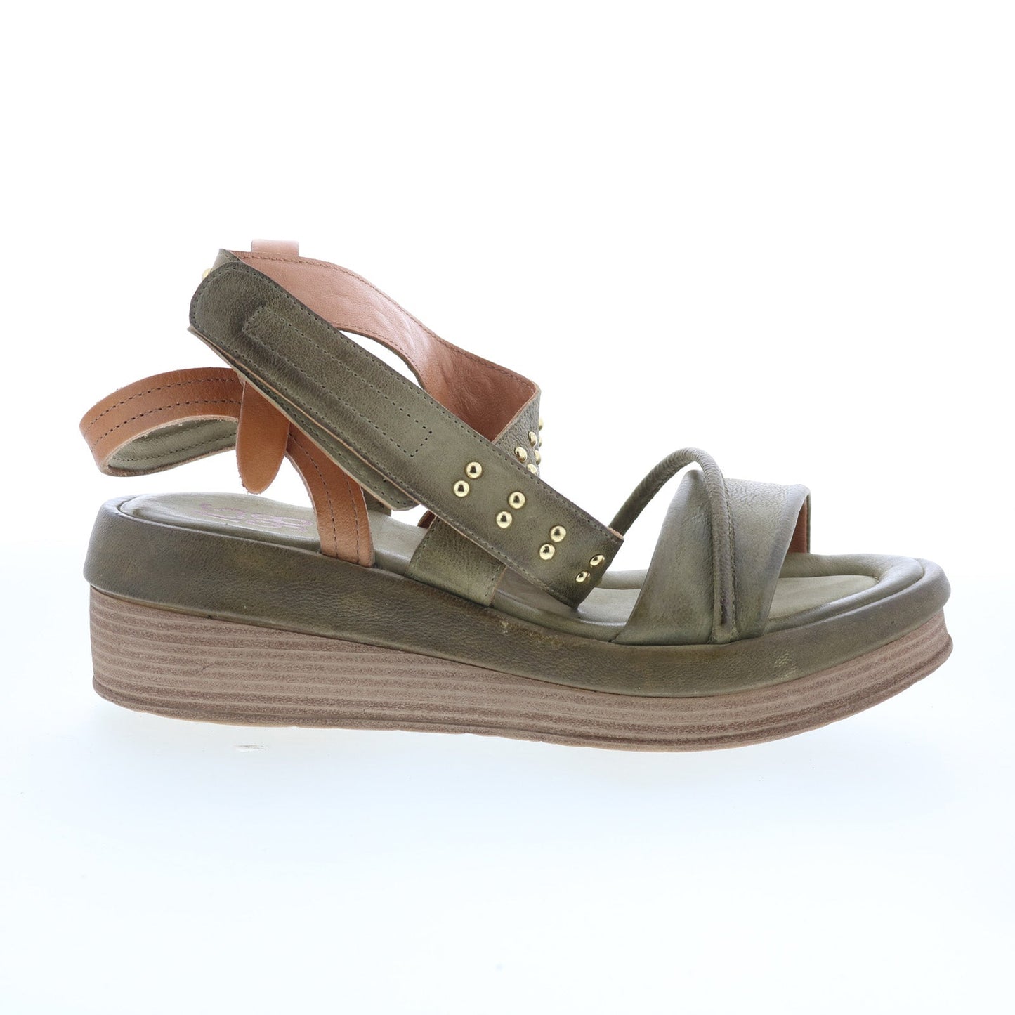 A.S. 98 Shiloh Womens Green Leather Strap Wedges Sandals Shoes