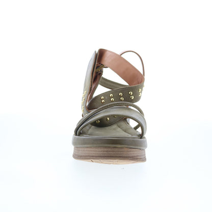 A.S. 98 Shiloh Womens Green Leather Strap Wedges Sandals Shoes