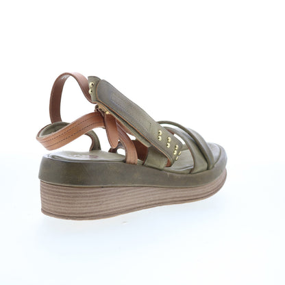 A.S. 98 Shiloh Womens Green Leather Strap Wedges Sandals Shoes