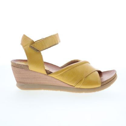 Miz Mooz Sofie Womens Yellow Leather Strap Wedges Sandals Shoes