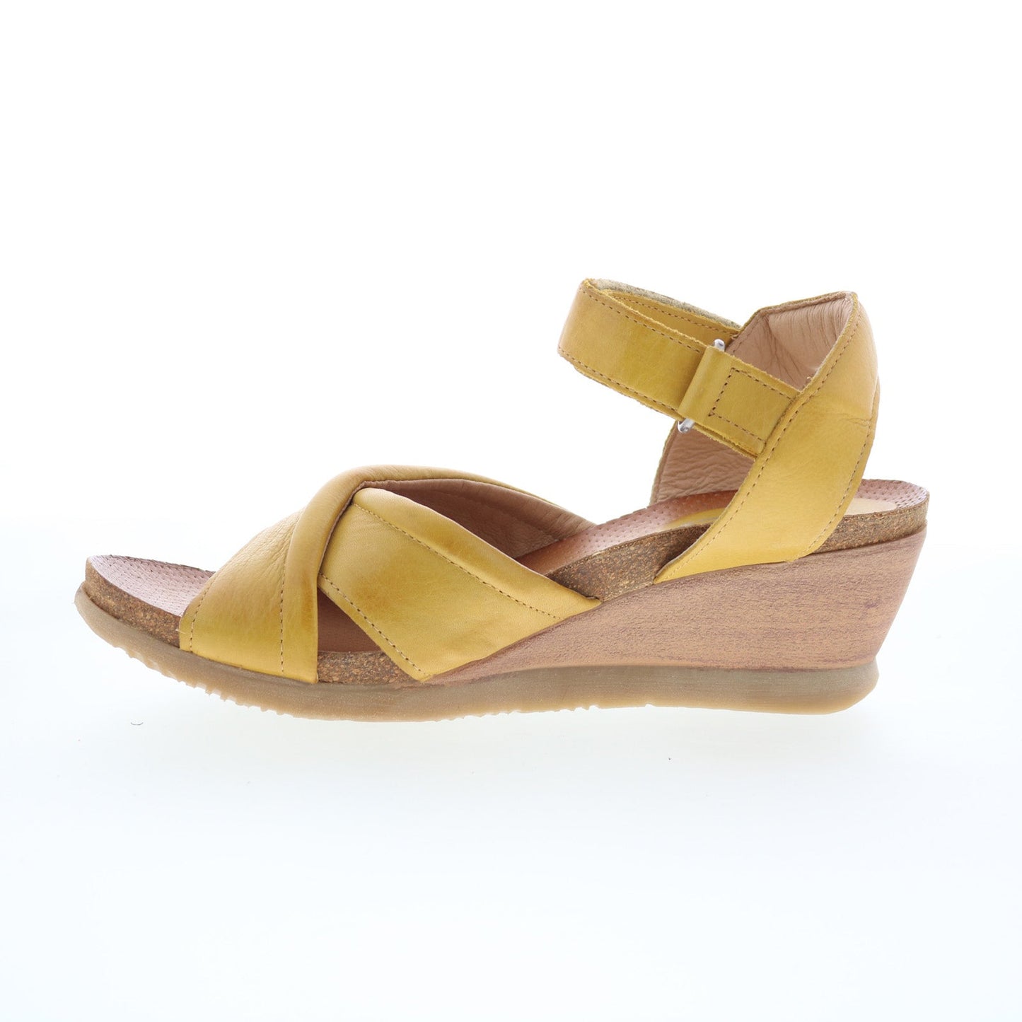 Miz Mooz Sofie Womens Yellow Leather Strap Wedges Sandals Shoes