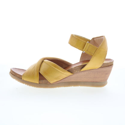 Miz Mooz Sofie Womens Yellow Leather Strap Wedges Sandals Shoes