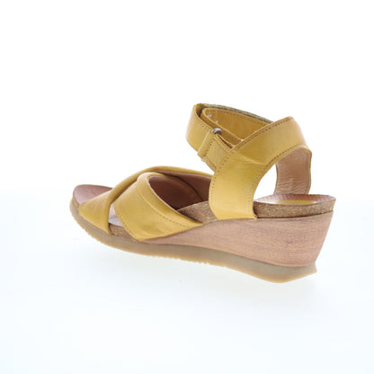 Miz Mooz Sofie Womens Yellow Leather Strap Wedges Sandals Shoes